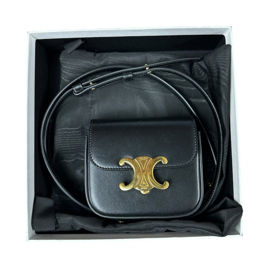 CELINE Smooth Calfskin Mini Triomphe Shoulder Bag Black Gold Hardware | Authentic Pre-Owned Luxury