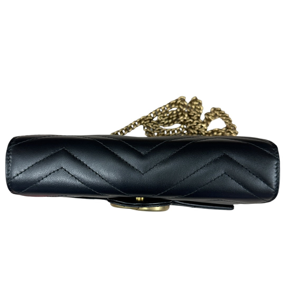 GUCCI Matelasse Leather GG Marmont Mini Wallet on Chain Crossbody Bag Black Gold Hardware | Authentic Pre-Owned Luxury