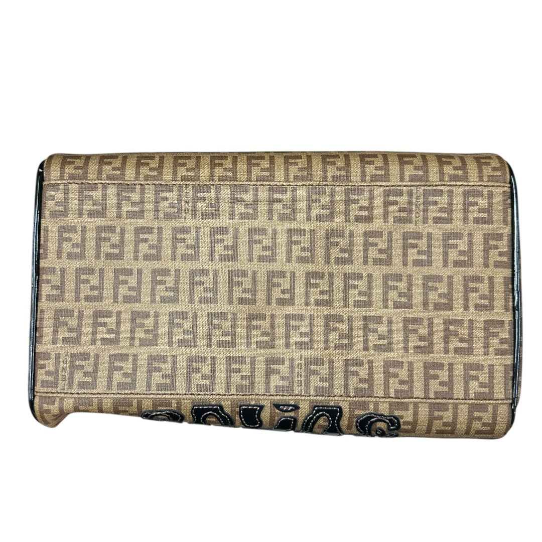 FENDI Zucchino Canvas Boston Handbag Brown Patent Trim Gold Hardware | Authentic Pre-Owned Luxury