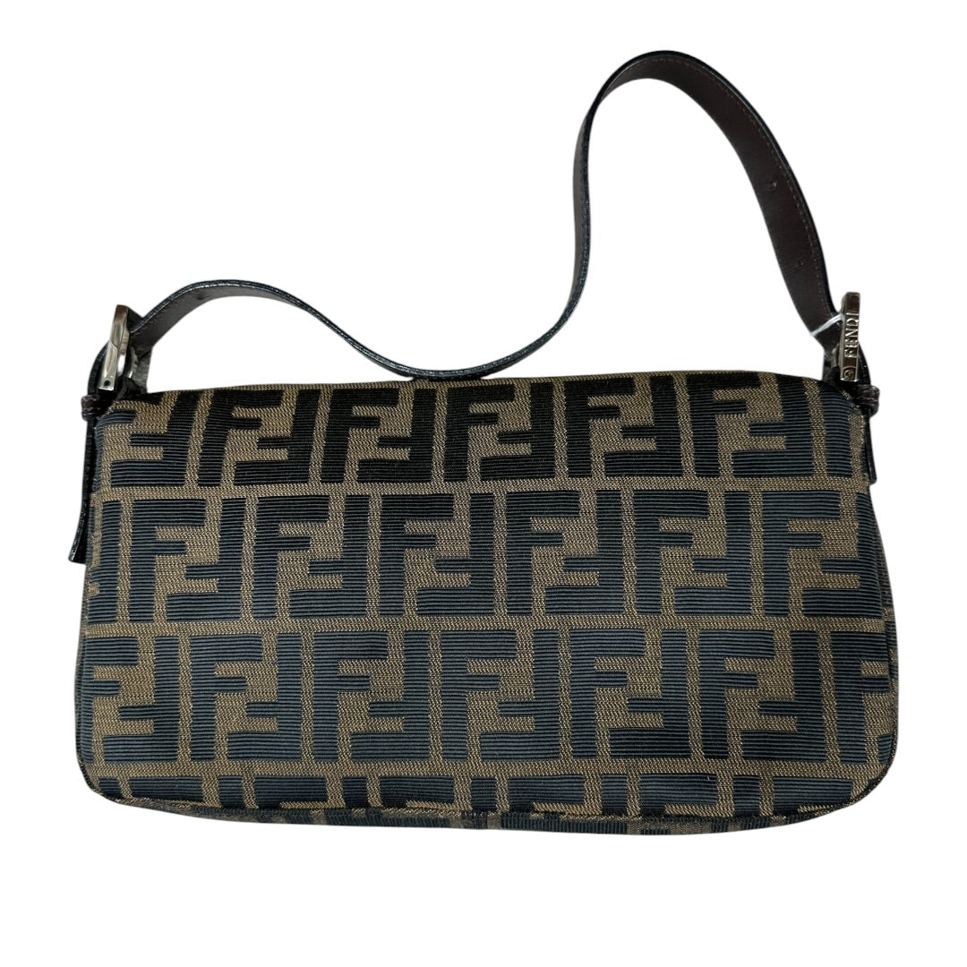 FENDI Zucca Canvas Baguette Shoulder Bag Brown Black Silver Hardware | Authentic Pre-Owned Luxury