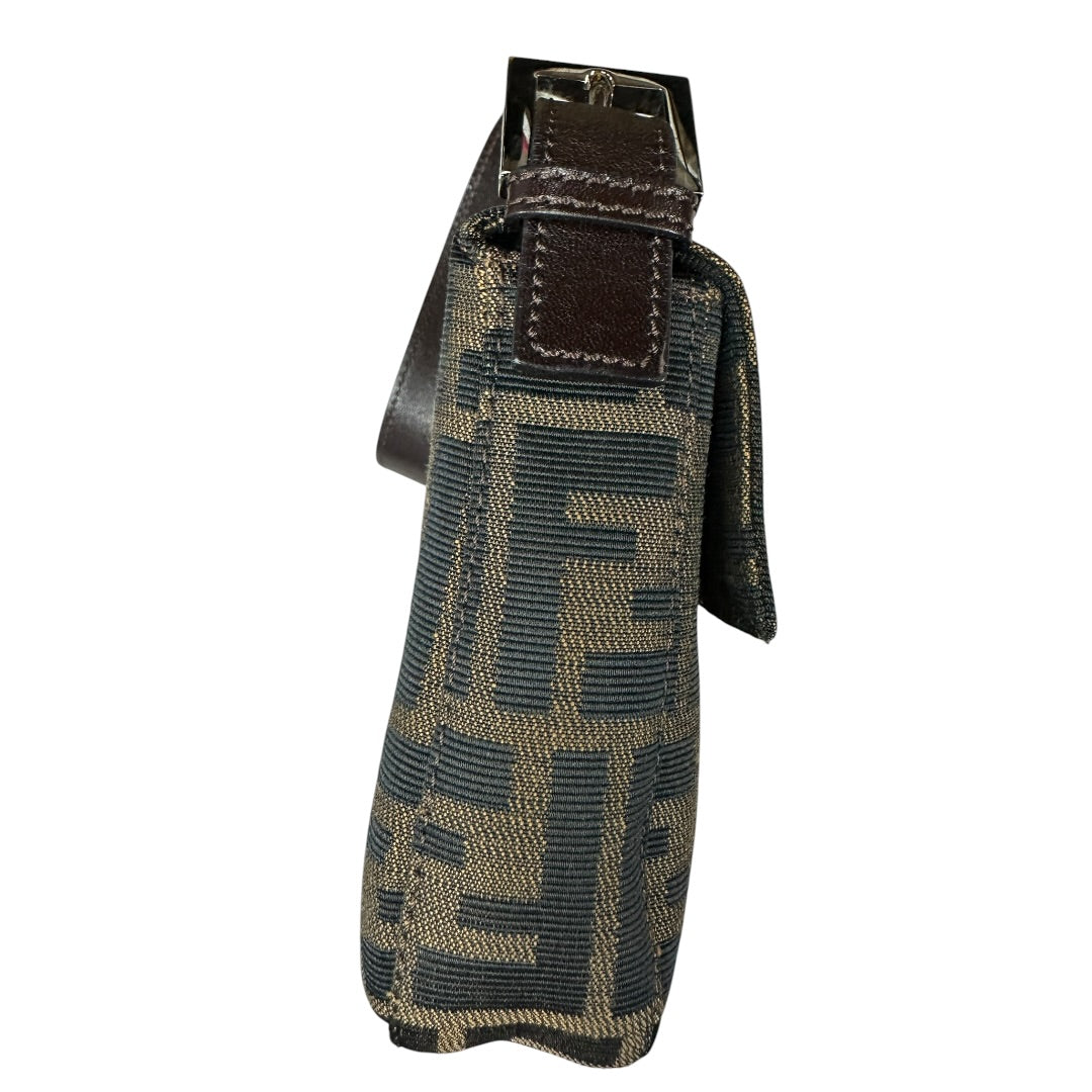 FENDI Zucca Canvas Baguette Shoulder Bag Brown Black Silver Hardware | Authentic Pre-Owned Luxury