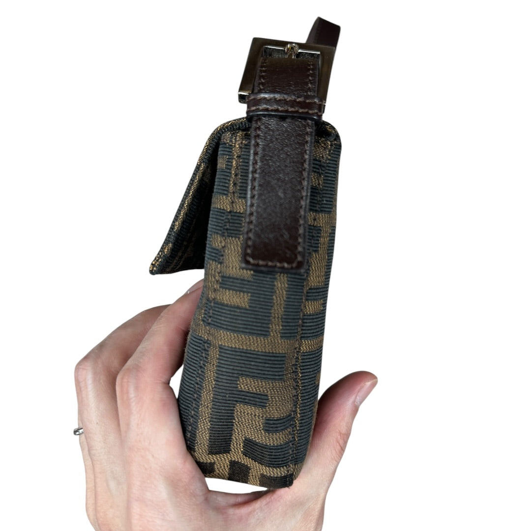 FENDI Zucca Canvas Baguette Shoulder Bag Brown Black Silver Hardware | Authentic Pre-Owned Luxury