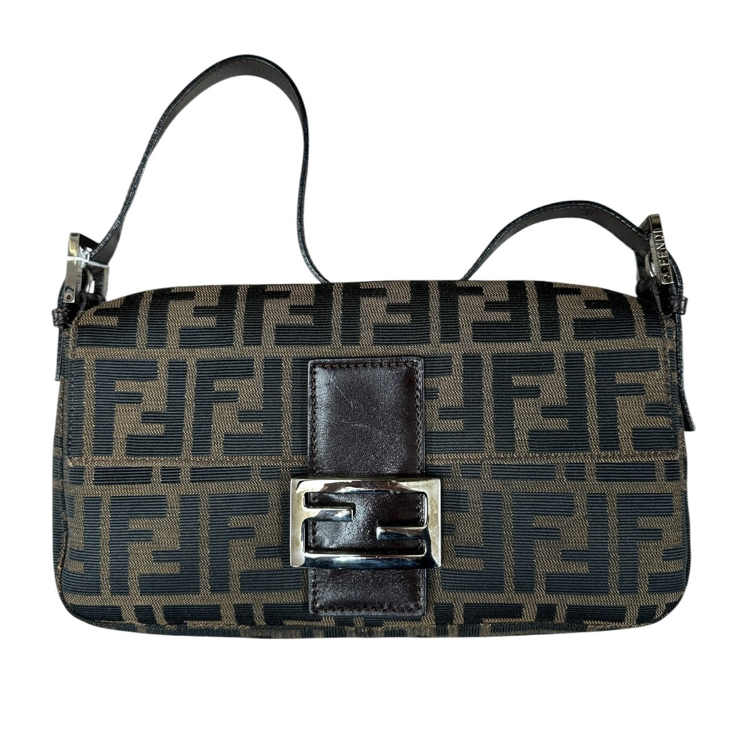 FENDI Zucca Canvas Baguette Shoulder Bag Brown Black Silver Hardware | Authentic Pre-Owned Luxury
