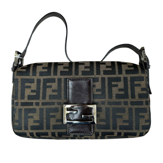 FENDI Zucca Canvas Baguette Shoulder Bag Brown Black Silver Hardware | Authentic Pre-Owned Luxury