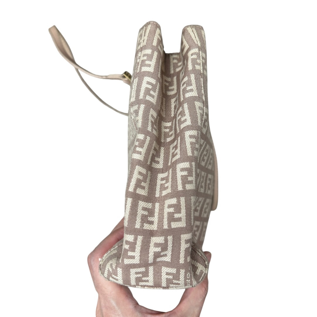 FENDI Zucchino Canvas Tote Shoulder Bag Beige Silver Hardware | Authentic Pre-Owned Luxury