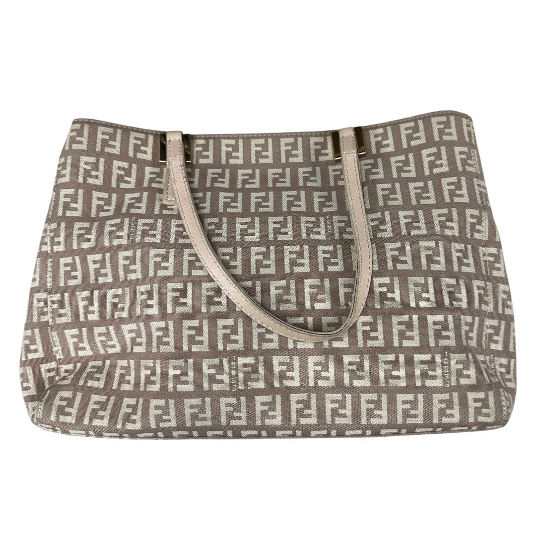 FENDI Zucchino Canvas Tote Shoulder Bag Beige Silver Hardware | Authentic Pre-Owned Luxury