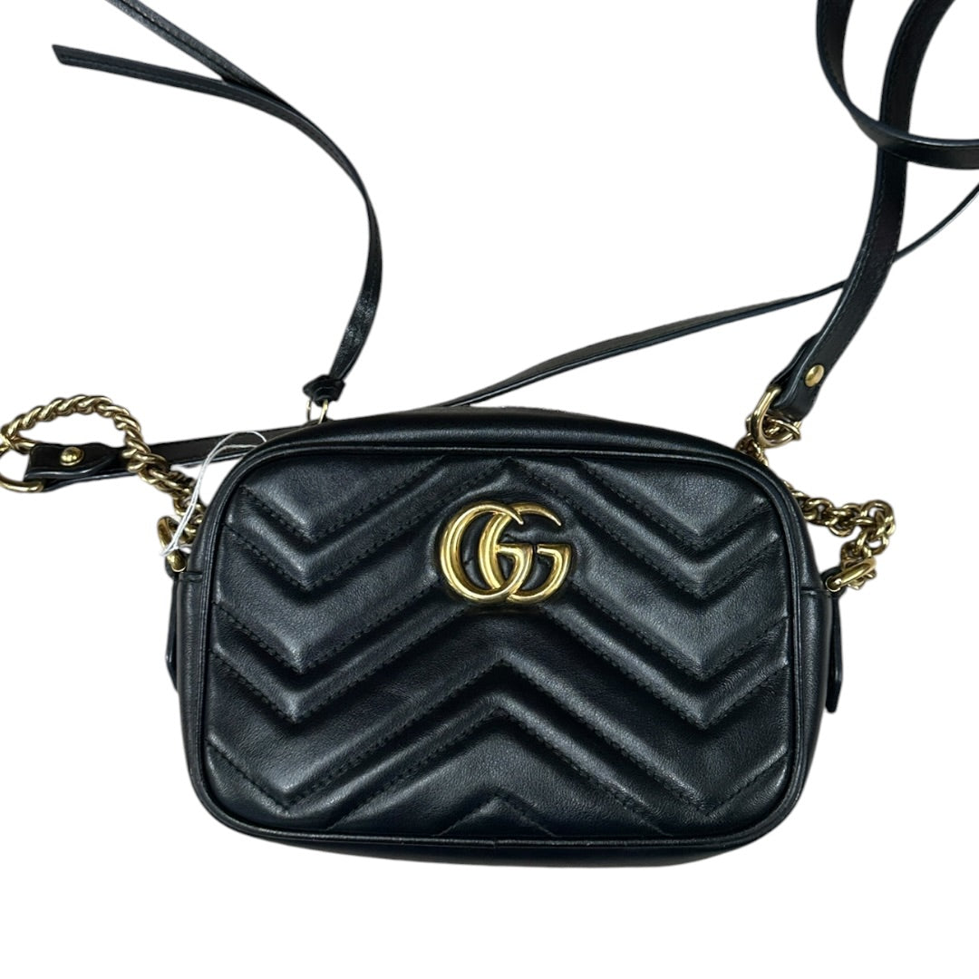 GUCCI Matelassé Leather GG Marmont Mini Camera Crossbody Bag Black Gold Hardware | Authentic Pre-Owned Luxury