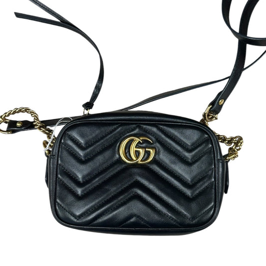 GUCCI Matelassé Leather GG Marmont Mini Camera Crossbody Bag Black Gold Hardware | Authentic Pre-Owned Luxury
