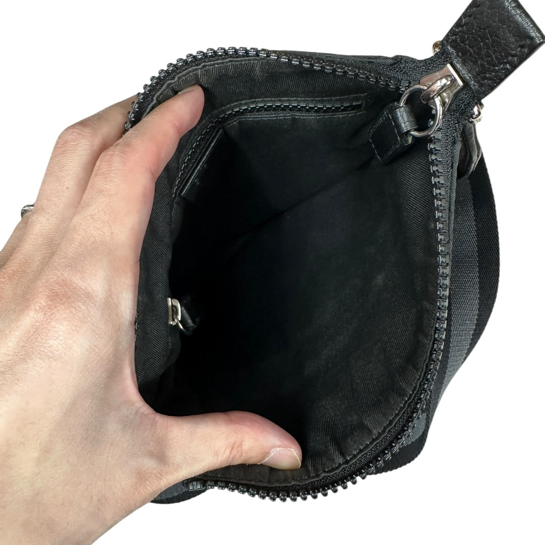GUCCI GG Nylon Flat Messenger Crossbody Bag Black Silver Hardware | Authentic Pre-Owned Luxury