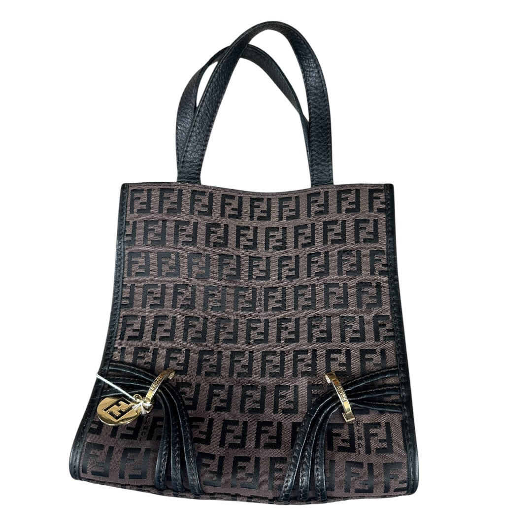 FENDI Zucchino Canvas Tote Handbag Brown Black Gold Hardware | Authentic Pre-Owned Luxury
