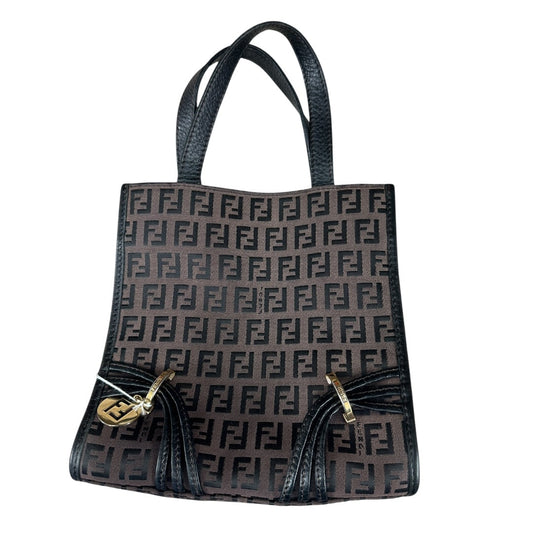 FENDI Zucchino Canvas Tote Handbag Brown Black Gold Hardware | Authentic Pre-Owned Luxury