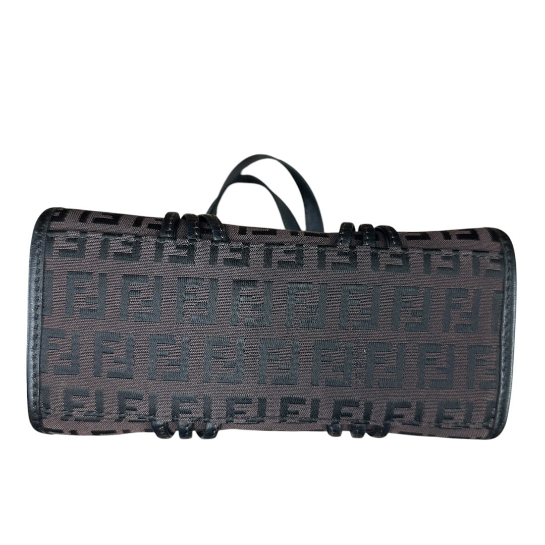 FENDI Zucchino Canvas Tote Handbag Brown Black Gold Hardware | Authentic Pre-Owned Luxury