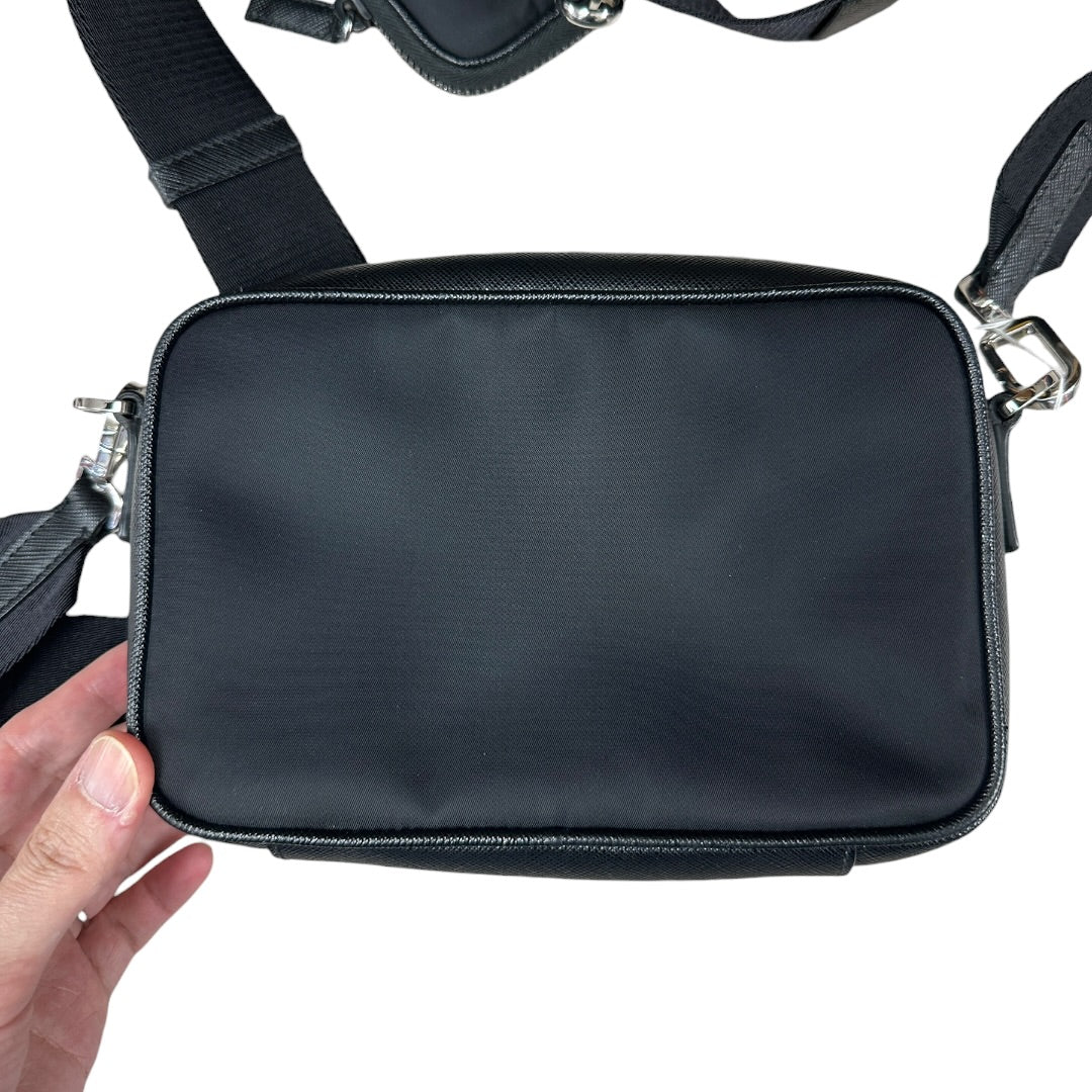 PRADA Re-Nylon Saffiano Leather Crossbody Bag with Mini Pouch Black Silver Hardware | Authentic Pre-Owned Luxury