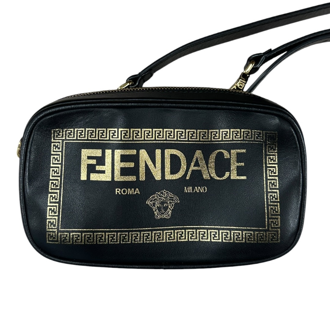 FENDI x VERSACE FENDACE Smooth Leather Camera Crossbody Bag Black Gold Hardware | Authentic Pre-Owned Luxury