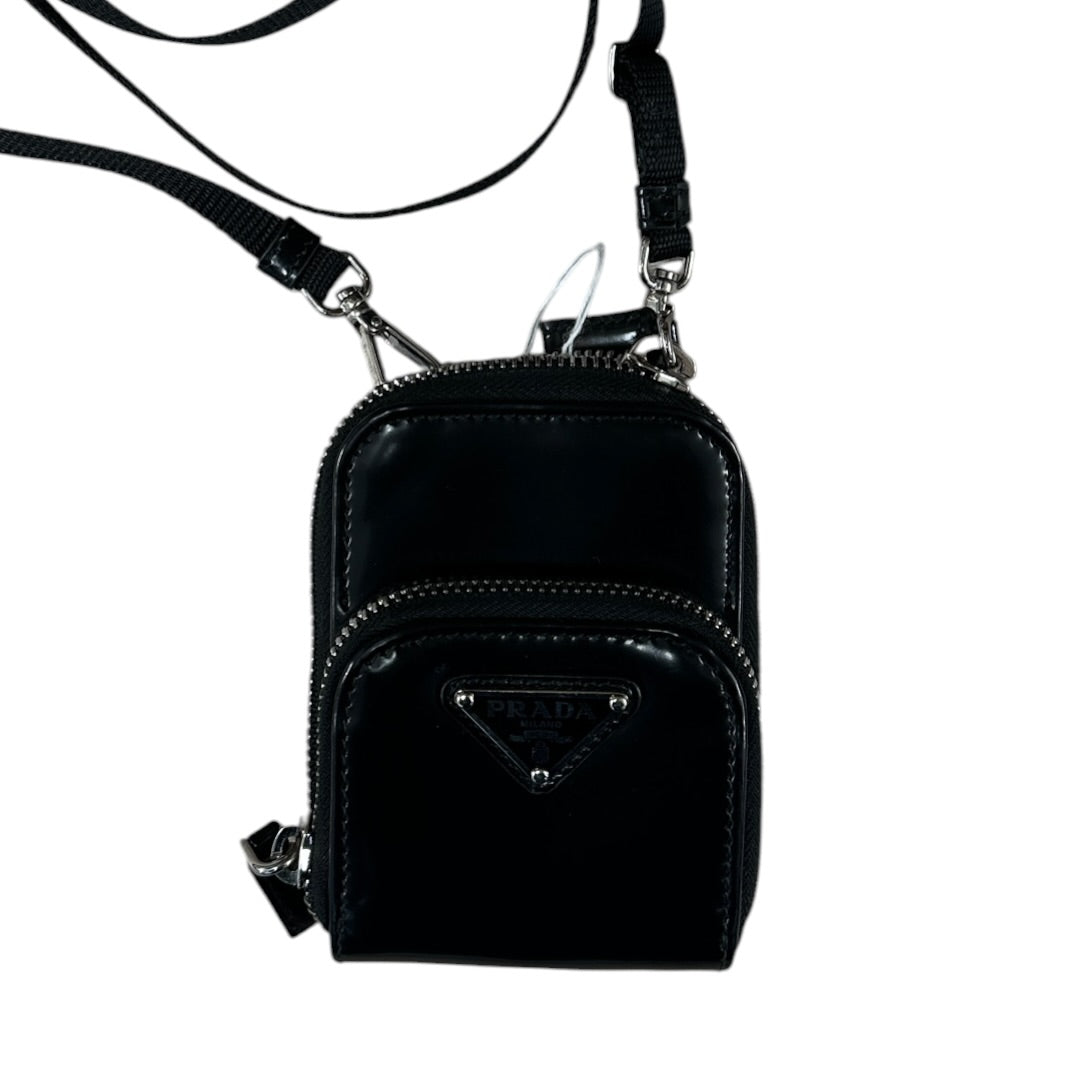 PRADA Brushed Leather Mini Crossbody Bag with Front Pocket Black Silver Hardware | Authentic Pre-Owned Luxury