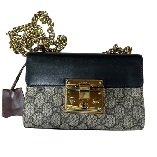 GUCCI GG Supreme Padlock Small Shoulder Bag Beige Black Gold Hardware | Authentic Pre-Owned Luxury