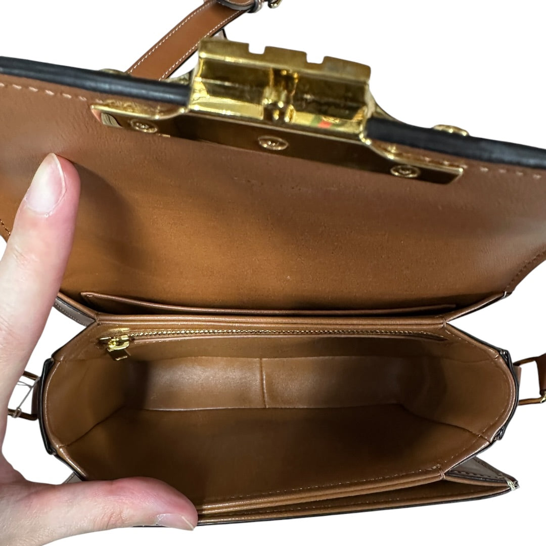 CELINE Triomphe Canvas Teen Triomphe Shoulder Bag White Tan Gold Hardware | Authentic Pre-Owned Luxury