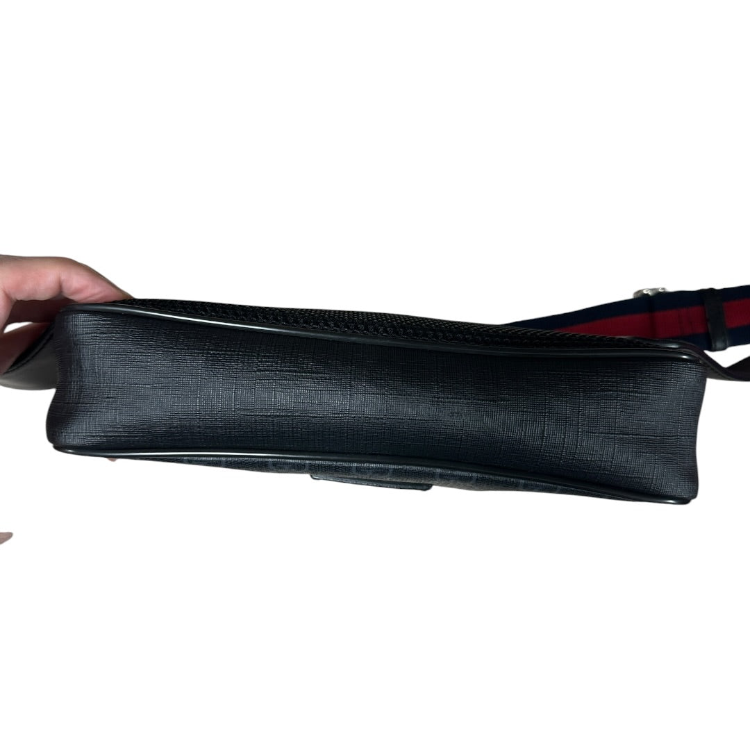 GUCCI GG Supreme Belt Bag Waist Bag Black Web Strap Silver Hardware | Authentic Pre-Owned Luxury