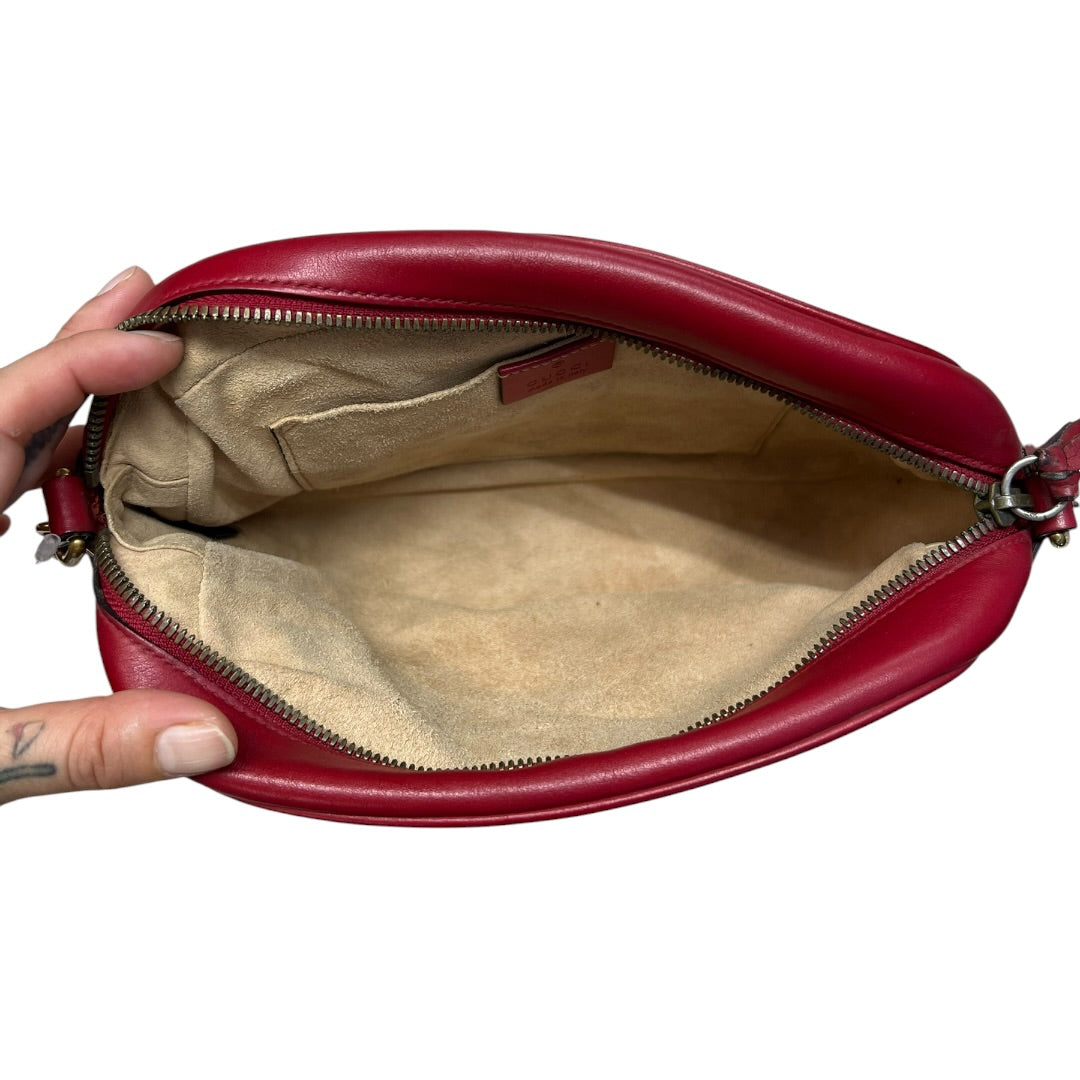 GUCCI Matelasse Leather GG Marmont Small Camera Crossbody Bag Red Gold Hardware | Authentic Pre-Owned Luxury