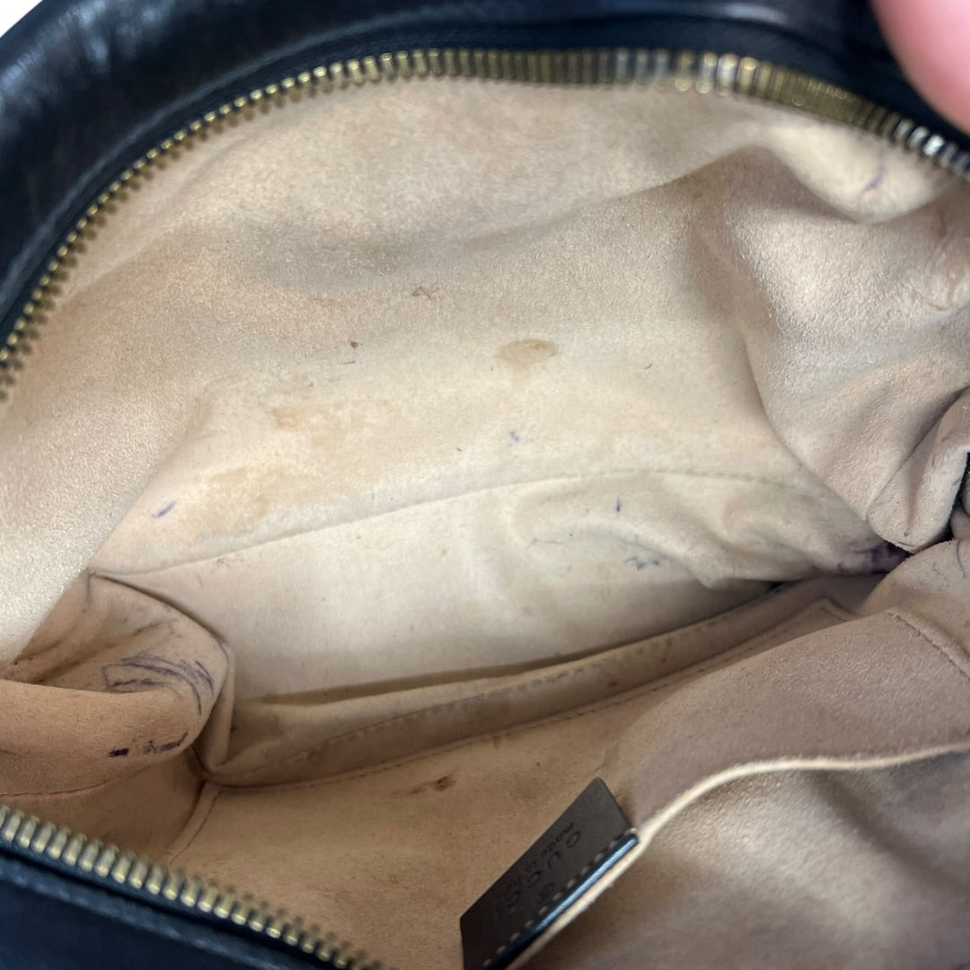GUCCI Matelassé Leather GG Marmont Small Camera Crossbody Bag Black Gold Hardware | Authentic Pre-Owned Luxury