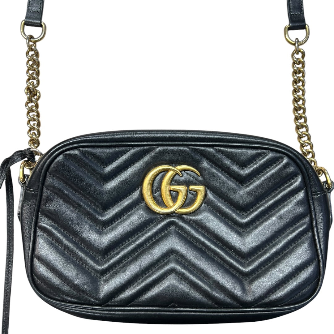 GUCCI Matelassé Leather GG Marmont Small Camera Crossbody Bag Black Gold Hardware | Authentic Pre-Owned Luxury