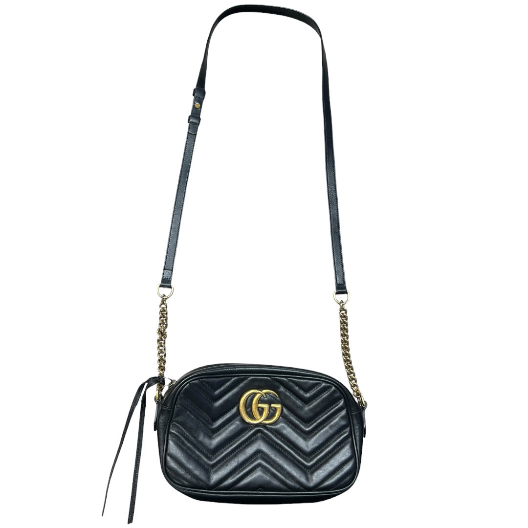 GUCCI Matelassé Leather GG Marmont Small Camera Crossbody Bag Black Gold Hardware | Authentic Pre-Owned Luxury