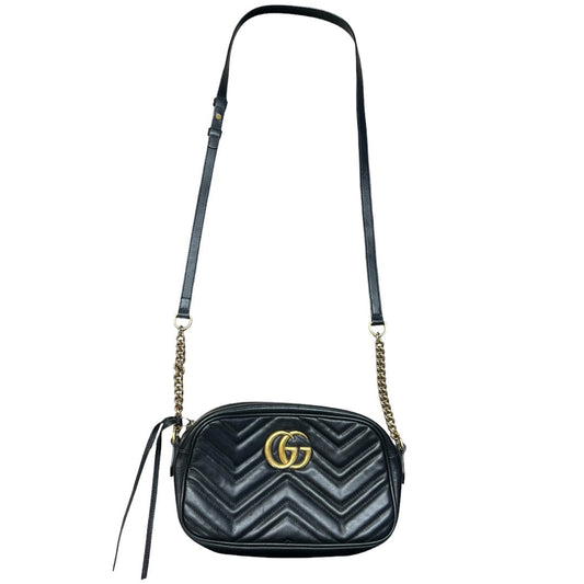 GUCCI Matelassé Leather GG Marmont Small Camera Crossbody Bag Black Gold Hardware | Authentic Pre-Owned Luxury