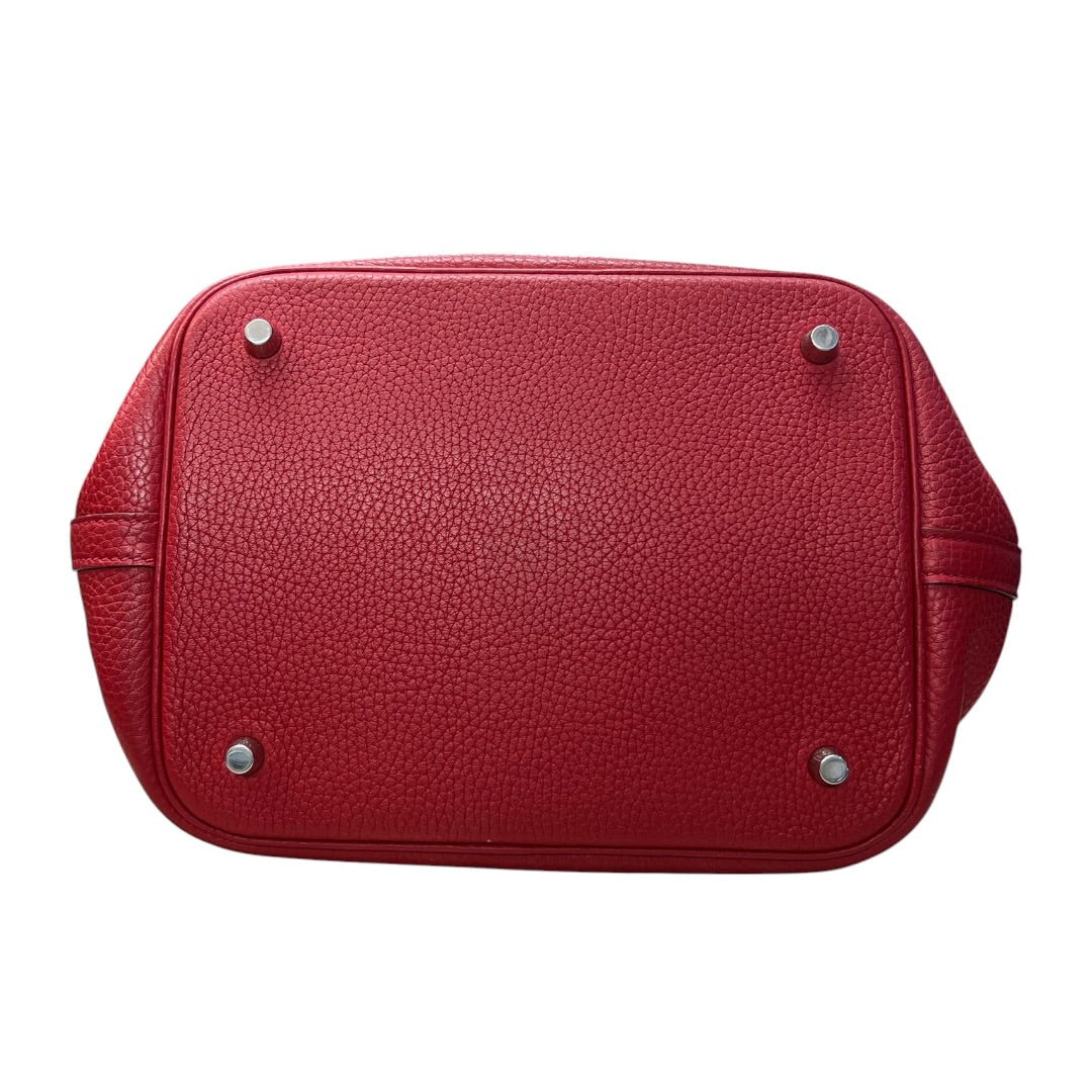 HERMES Clemence Leather Picotin Lock MM Handbag Red Palladium Hardware | Authentic Pre-Owned Luxury