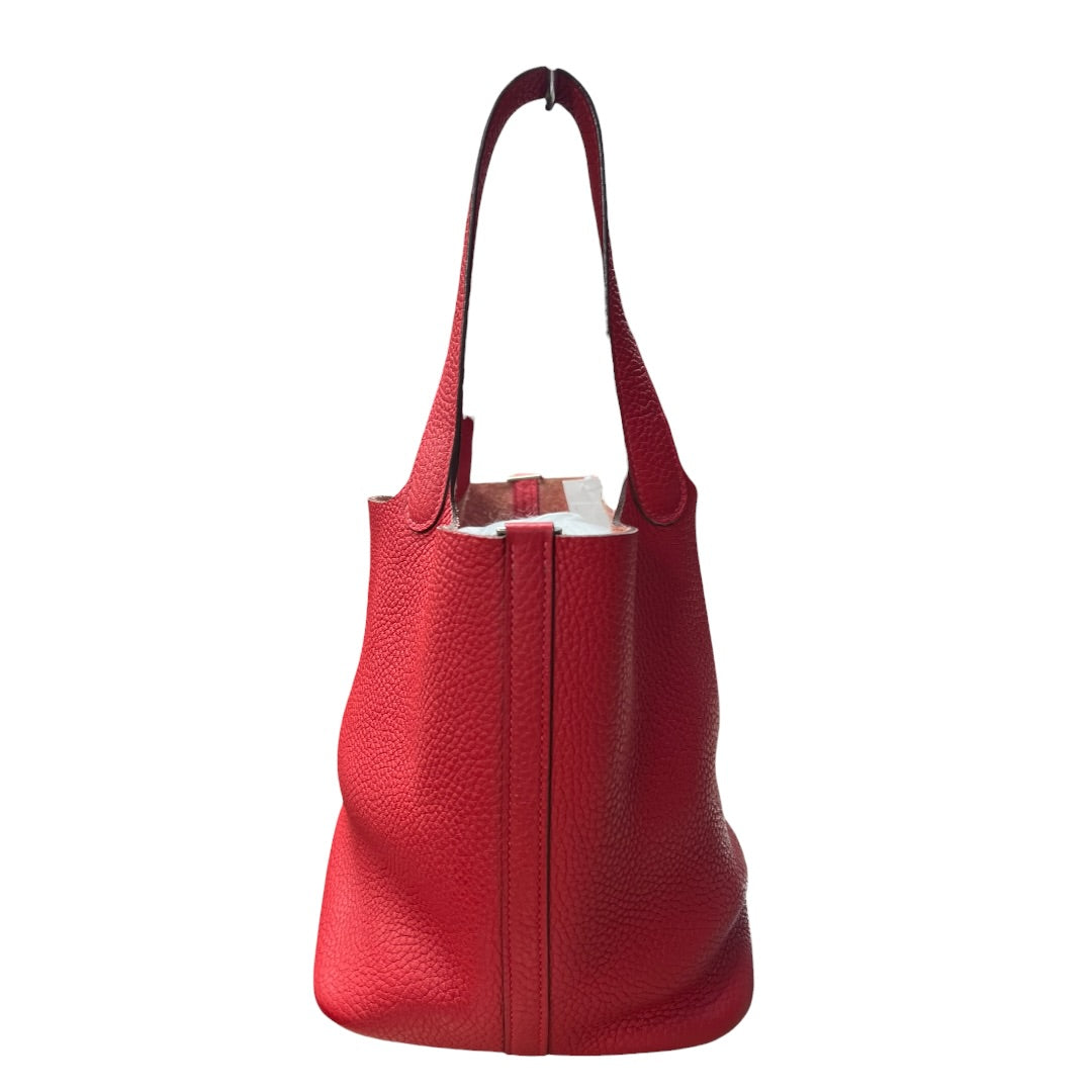 HERMES Clemence Leather Picotin Lock MM Handbag Red Palladium Hardware | Authentic Pre-Owned Luxury