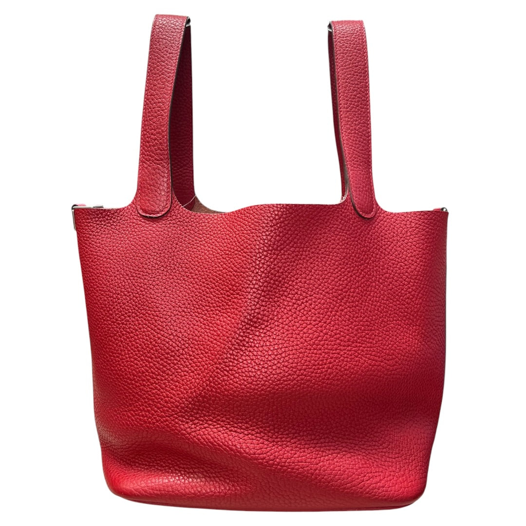 HERMES Clemence Leather Picotin Lock MM Handbag Red Palladium Hardware | Authentic Pre-Owned Luxury