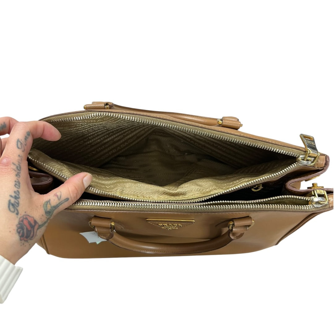 PRADA Saffiano Lux Galleria Large Double Zip Tote Bag Caramel Gold Hardware | Authentic Pre-Owned Luxury