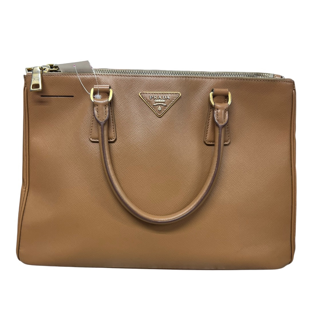 PRADA Saffiano Lux Galleria Large Double Zip Tote Bag Caramel Gold Hardware | Authentic Pre-Owned Luxury