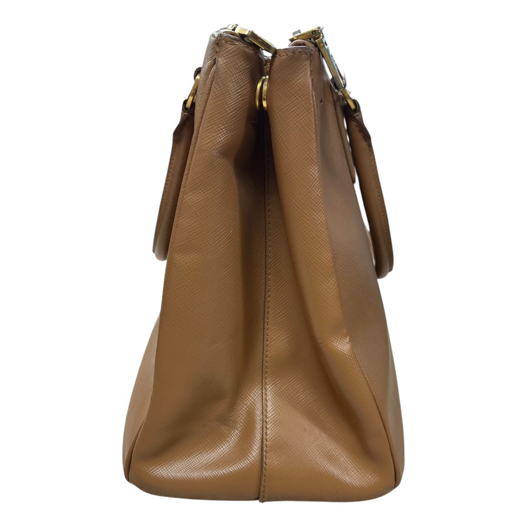 PRADA Saffiano Lux Galleria Large Double Zip Tote Bag Caramel Gold Hardware | Authentic Pre-Owned Luxury