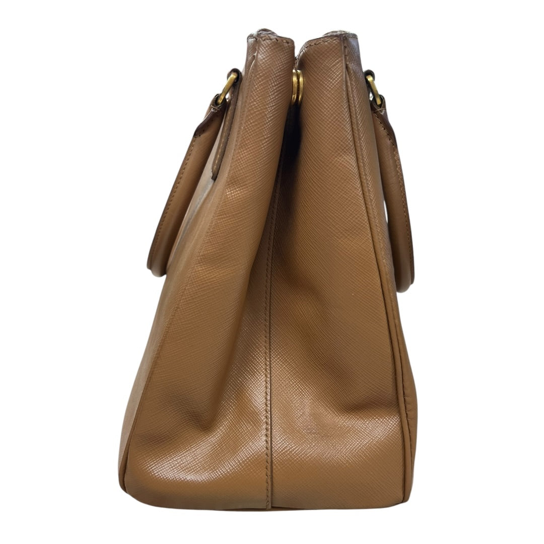 PRADA Saffiano Lux Galleria Large Double Zip Tote Bag Caramel Gold Hardware | Authentic Pre-Owned Luxury