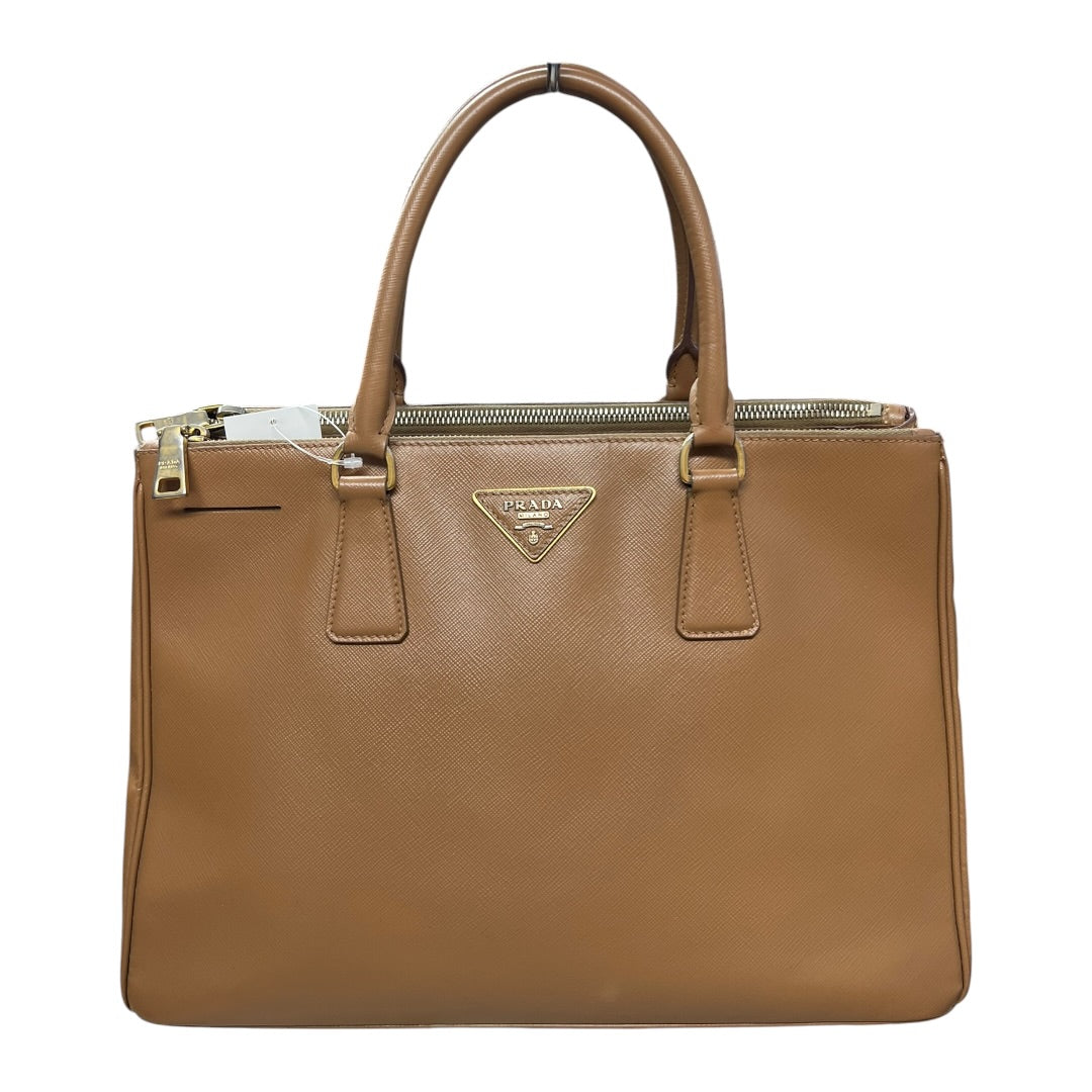 PRADA Saffiano Lux Galleria Large Double Zip Tote Bag Caramel Gold Hardware | Authentic Pre-Owned Luxury