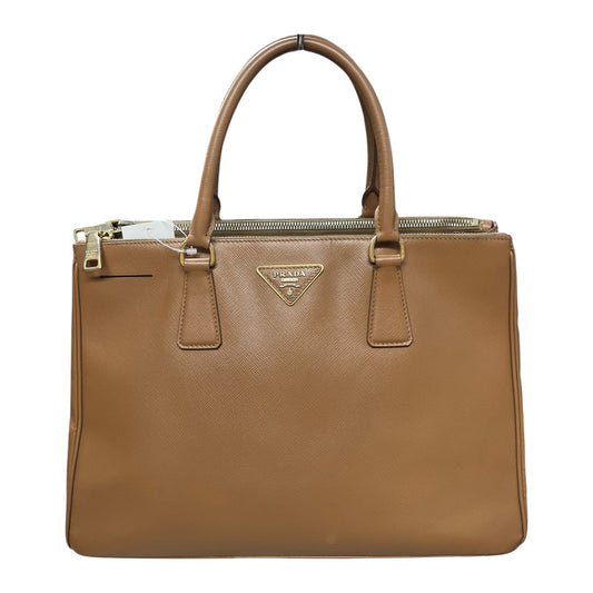 PRADA Saffiano Lux Galleria Large Double Zip Tote Bag Caramel Gold Hardware | Authentic Pre-Owned Luxury