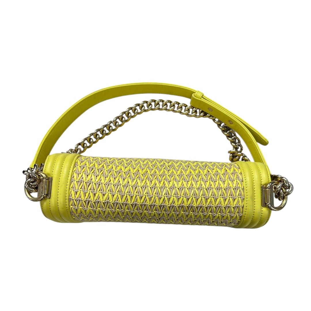 CHANEL Lambskin & Raffia Boy Handbag Yellow Gold Hardware | Authentic Pre-Owned Luxury