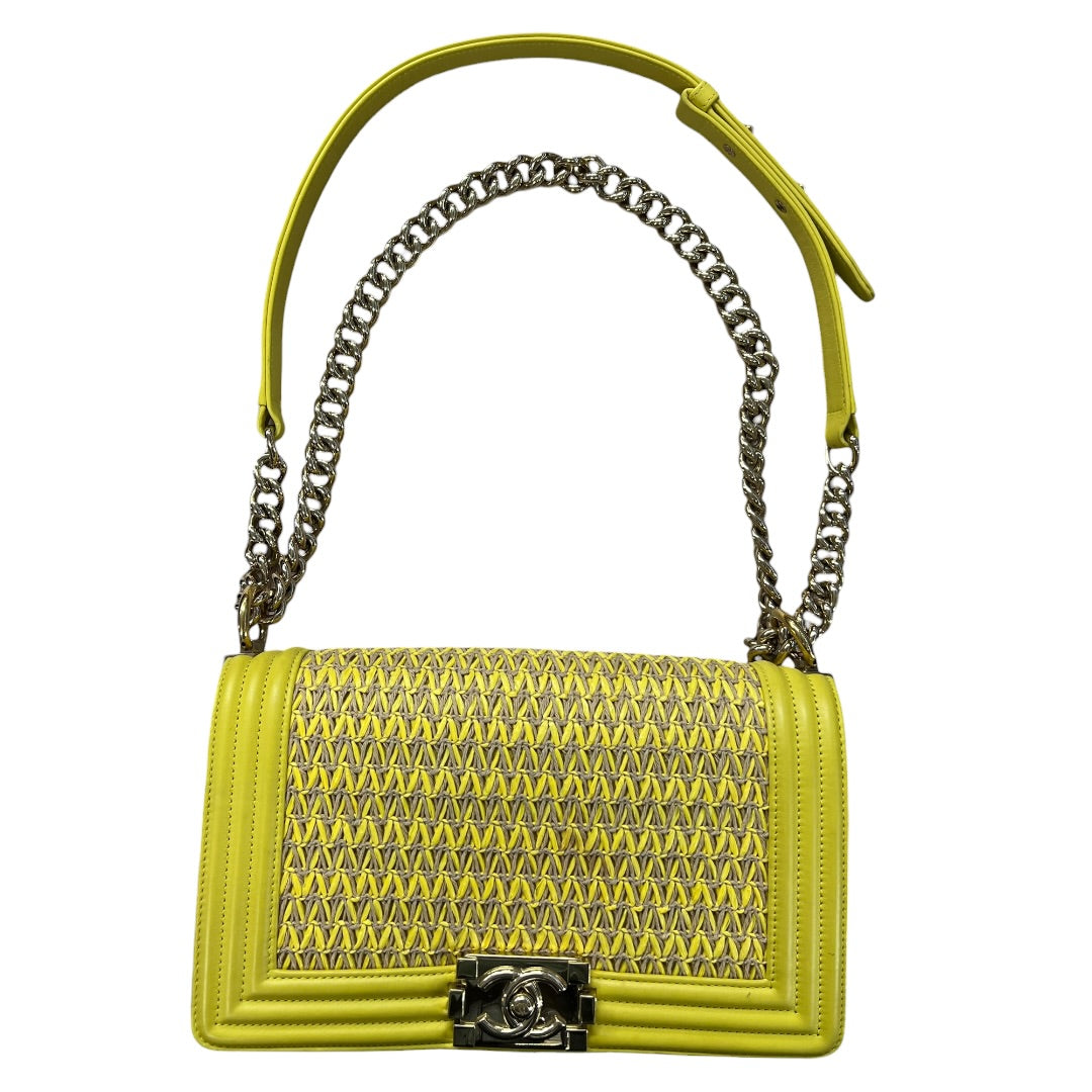 CHANEL Lambskin & Raffia Boy Handbag Yellow Gold Hardware | Authentic Pre-Owned Luxury