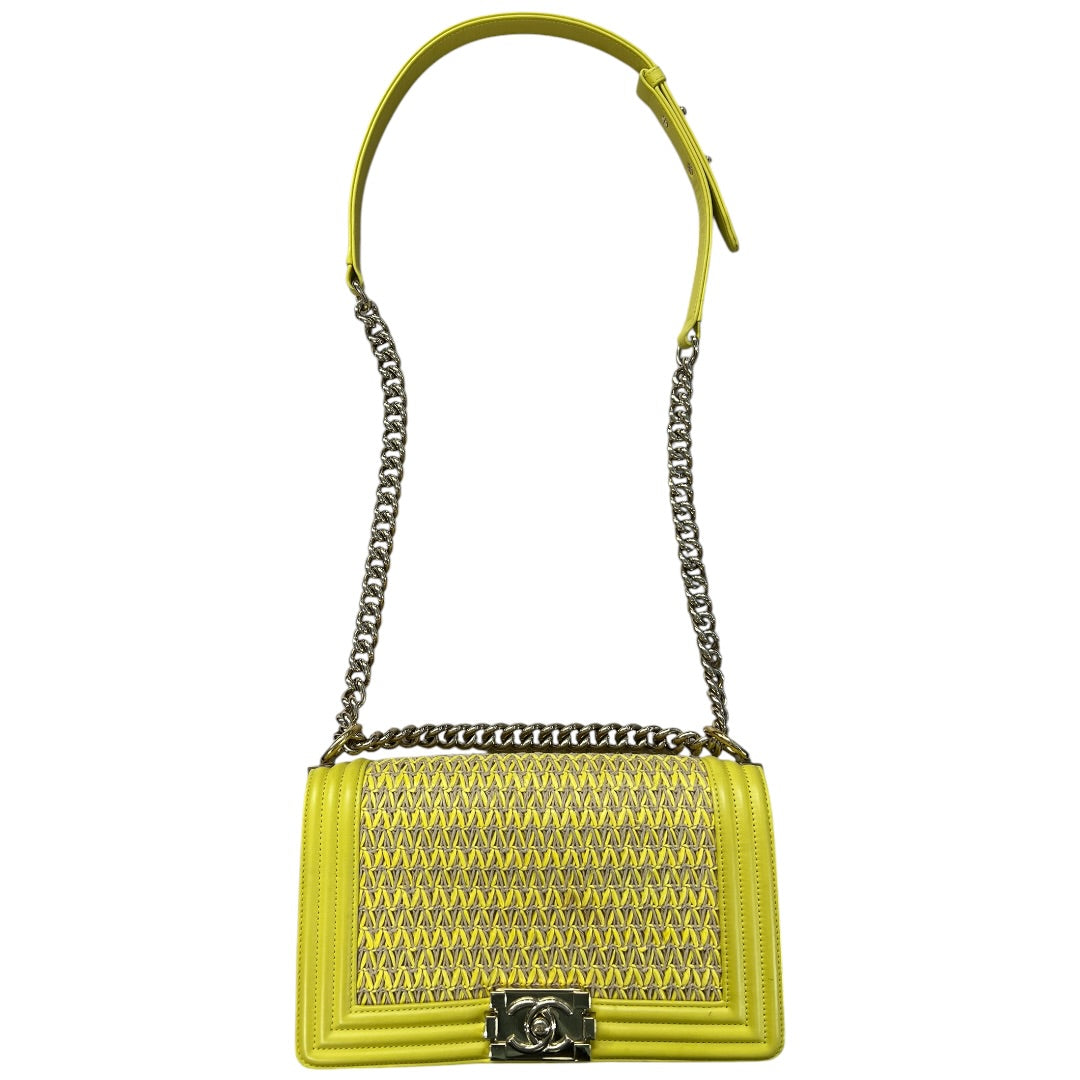 CHANEL Lambskin & Raffia Boy Handbag Yellow Gold Hardware | Authentic Pre-Owned Luxury