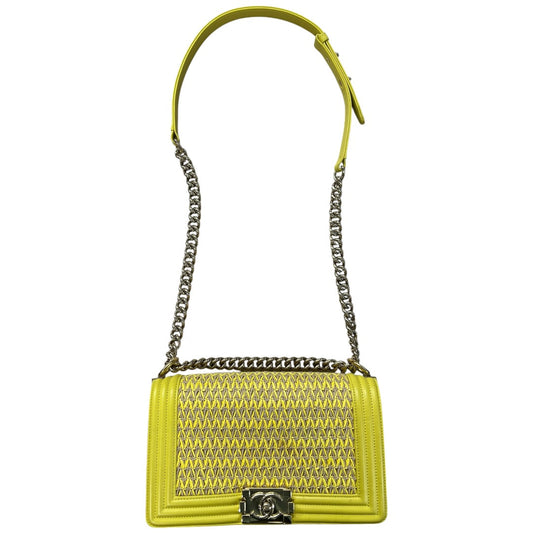 CHANEL Lambskin & Raffia Boy Handbag Yellow Gold Hardware | Authentic Pre-Owned Luxury