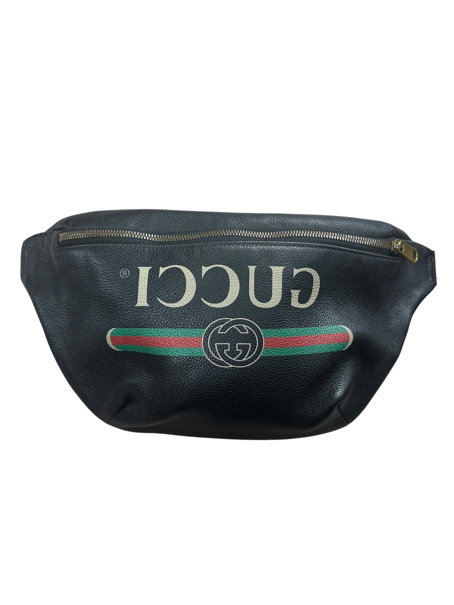 GUCCI Leather Print Belt Bag Black Gold Hardware | Authentic Pre-Owned Luxury