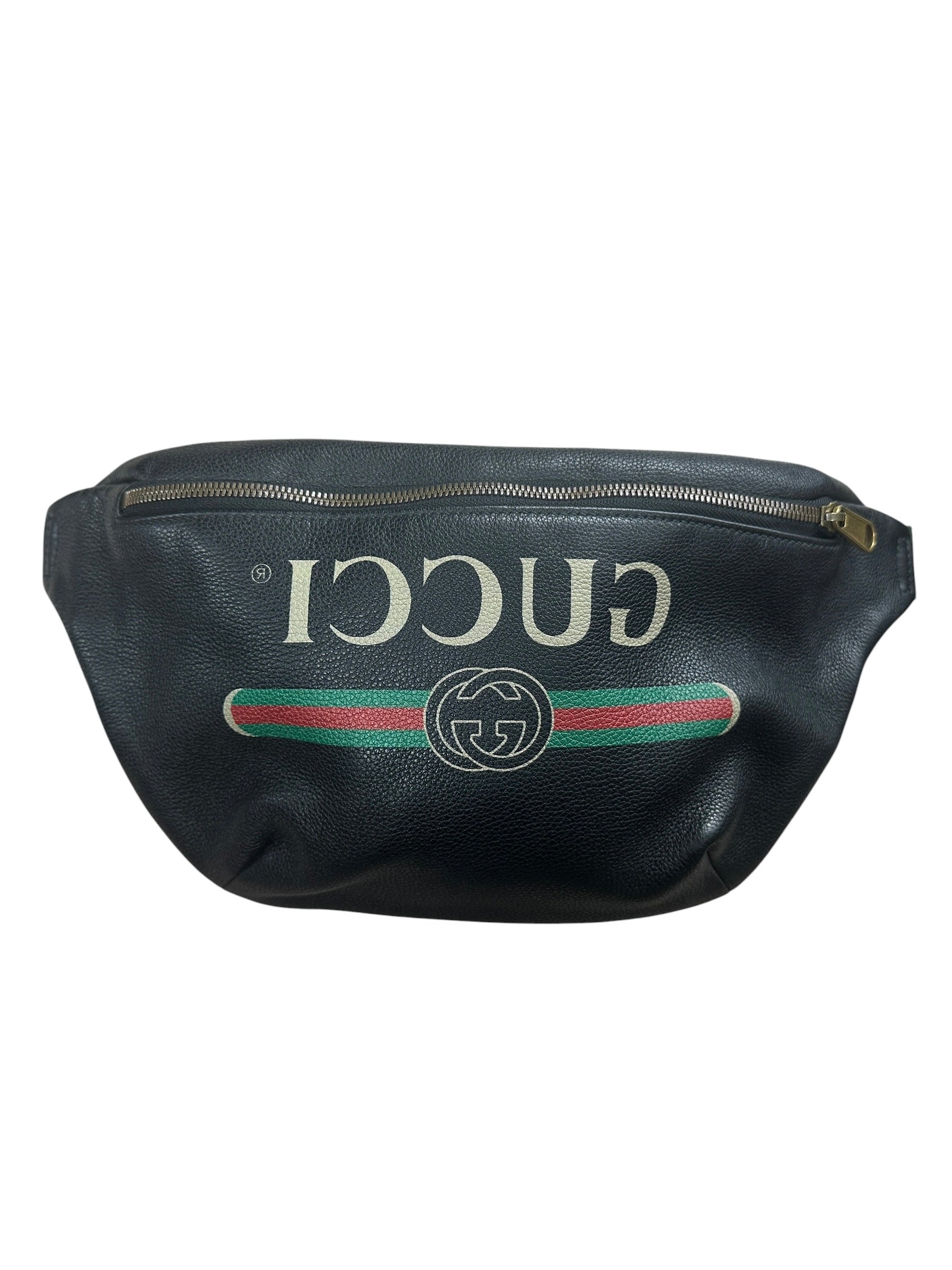GUCCI Leather Print Belt Bag Black Gold Hardware | Authentic Pre-Owned Luxury