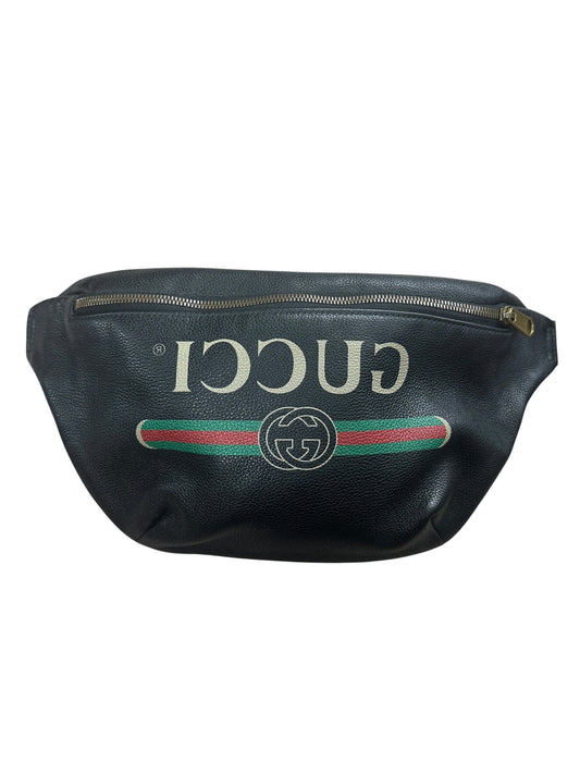 GUCCI Leather Print Belt Bag Black Gold Hardware | Authentic Pre-Owned Luxury