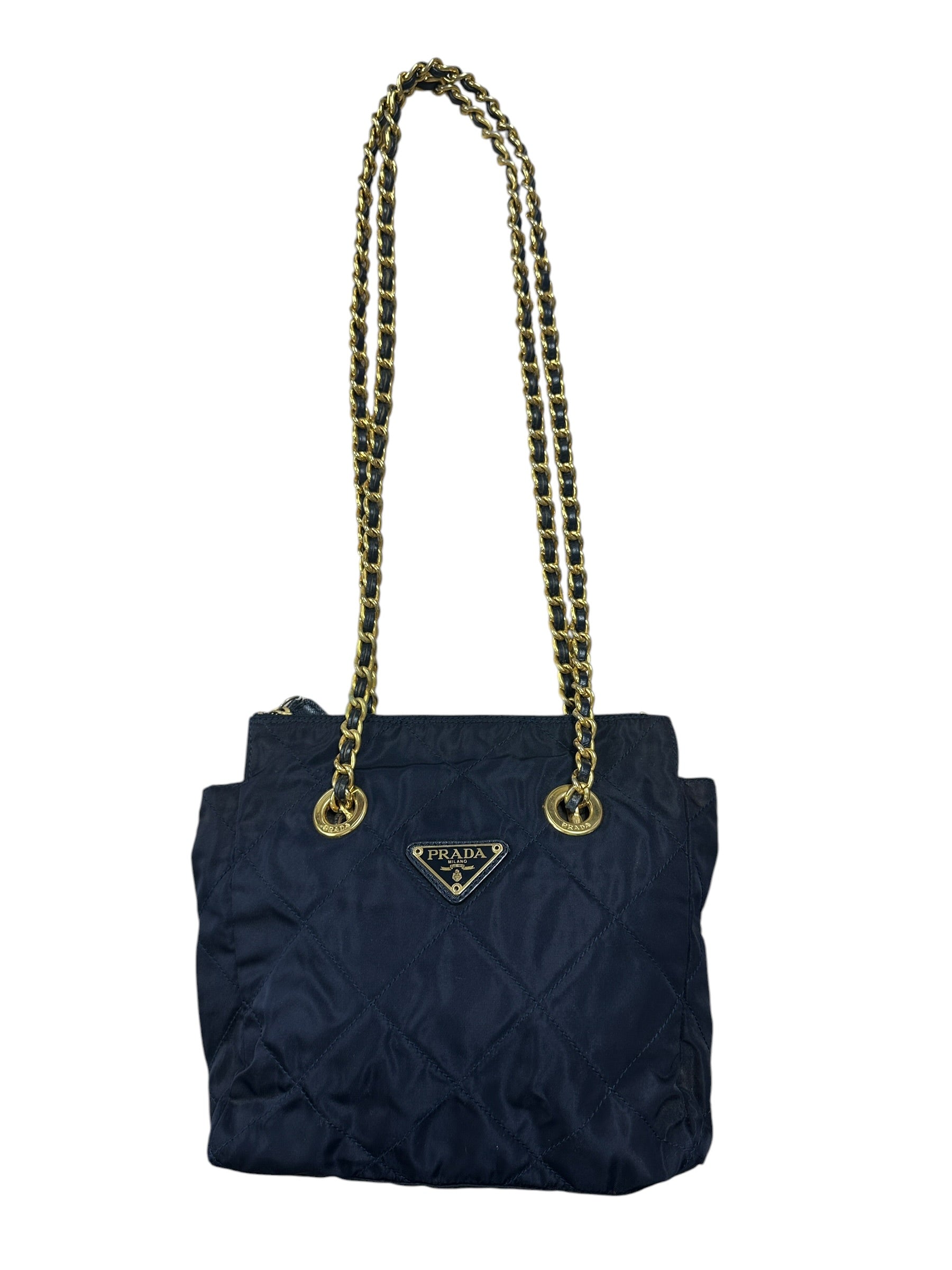 PRADA Tessuto Quilted Chain Shoulder Bag Black Gold Hardware | Authentic Pre-Owned Luxury