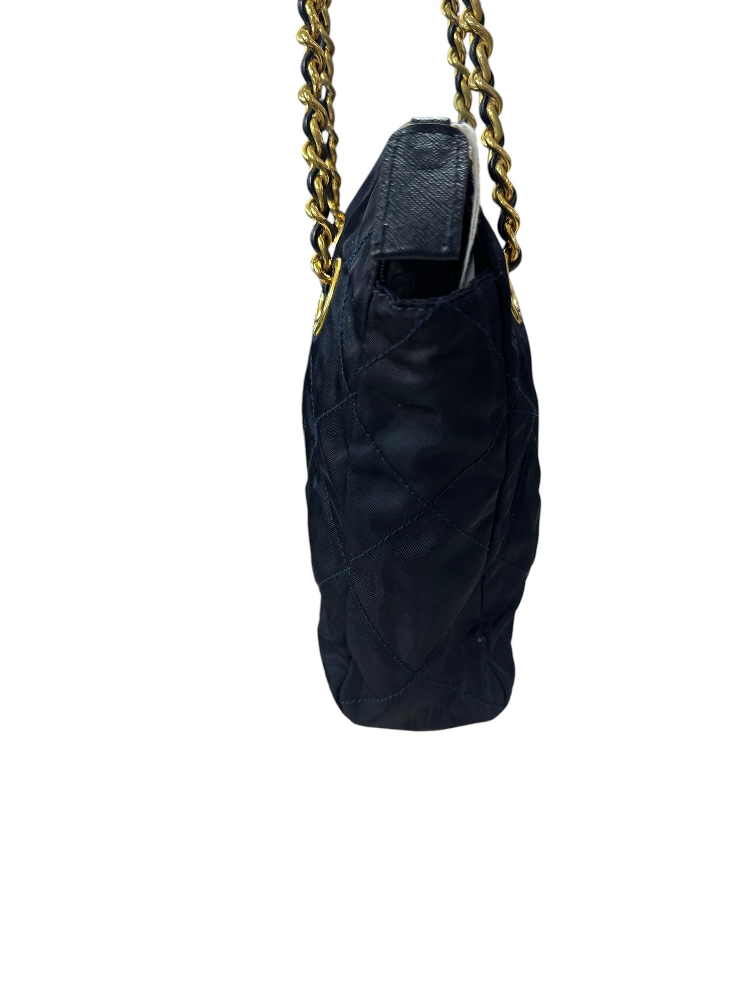 PRADA Tessuto Quilted Chain Shoulder Bag Black Gold Hardware | Authentic Pre-Owned Luxury