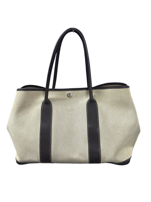 HERMES Toile Garden Party PM 35 Tote Bag Brown Silver Hardware | Authentic Pre-Owned Luxury