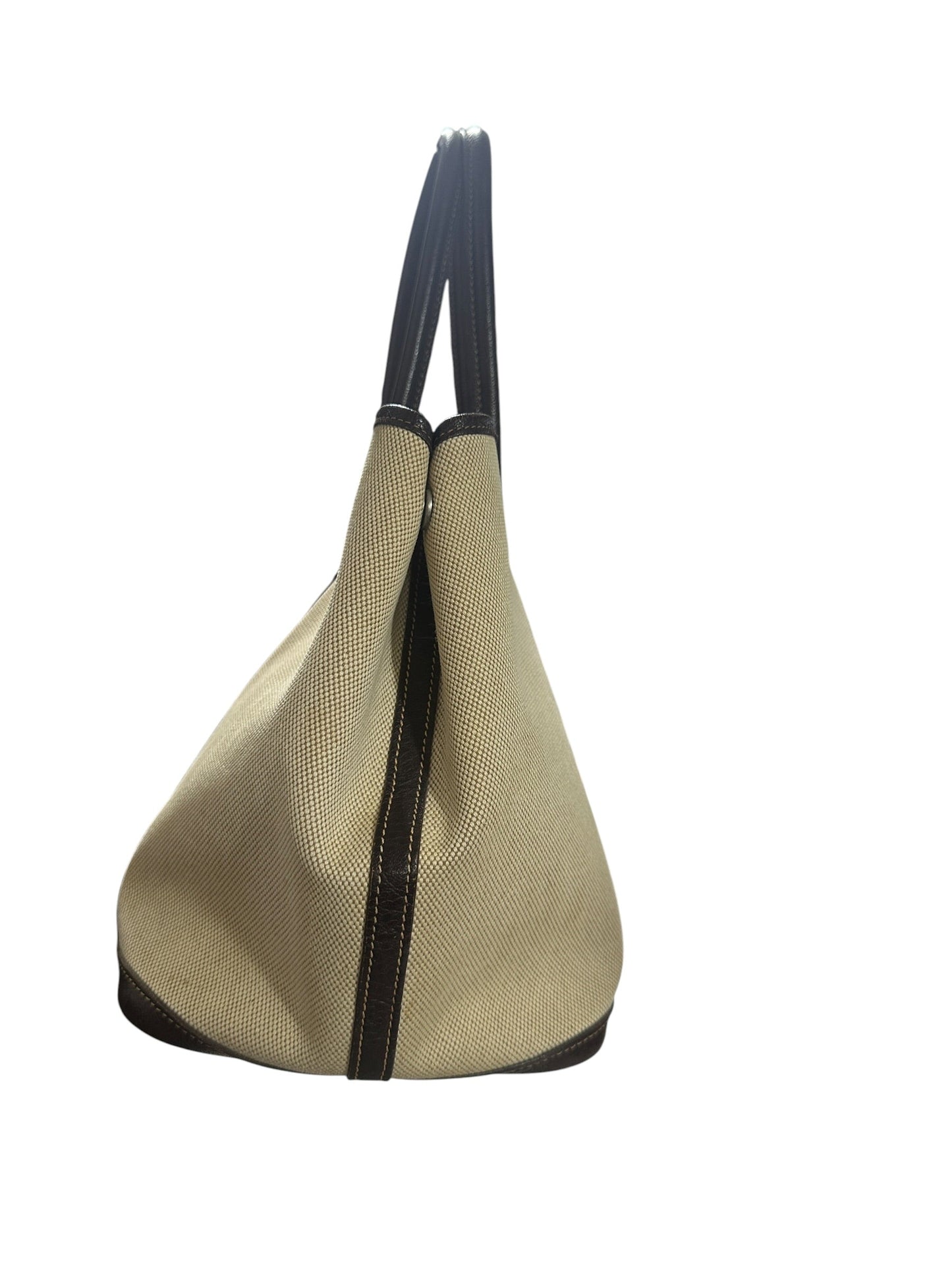 HERMES Toile Garden Party PM 35 Tote Bag Brown Silver Hardware | Authentic Pre-Owned Luxury