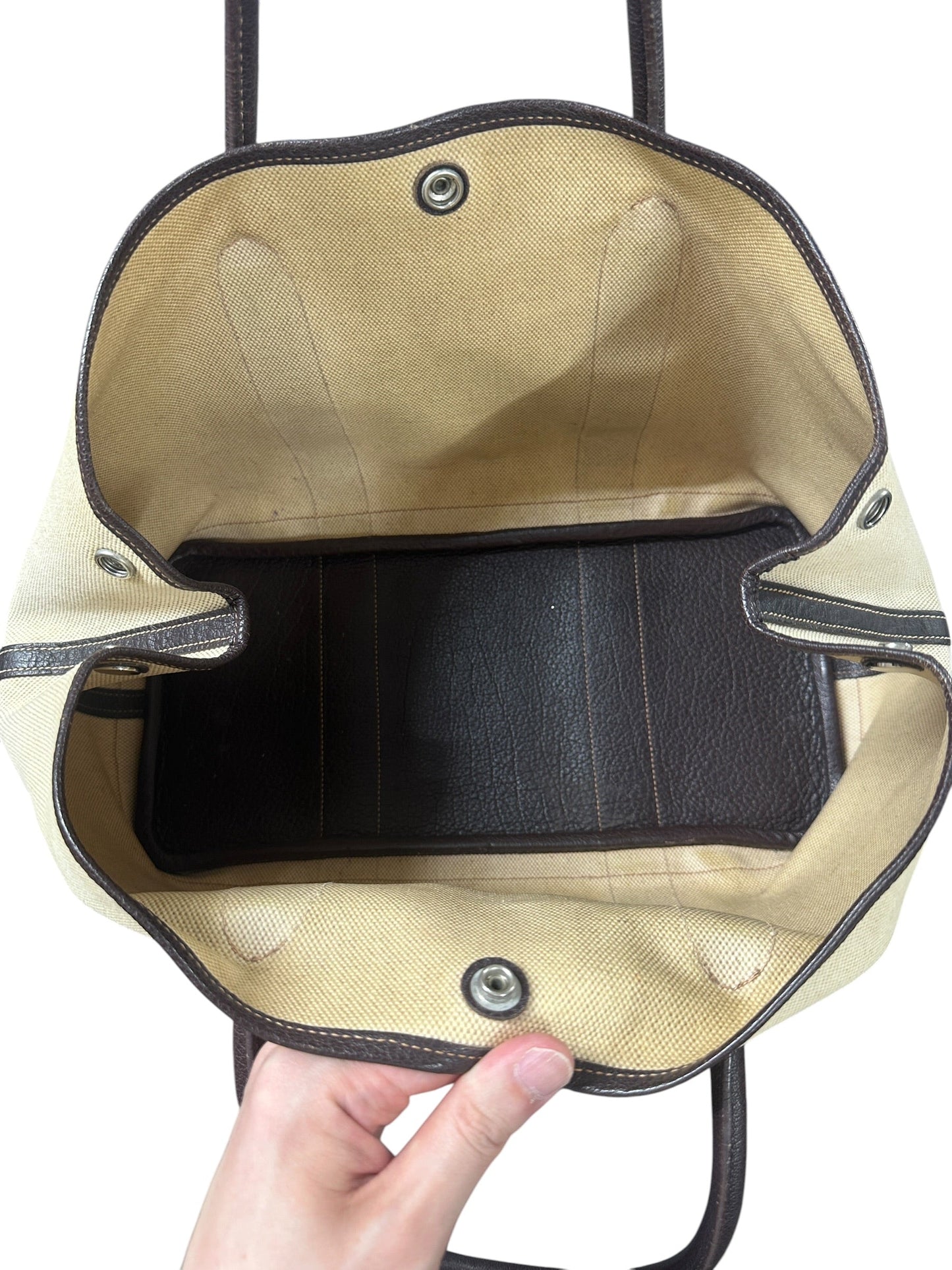 HERMES Toile Garden Party PM 35 Tote Bag Brown Silver Hardware | Authentic Pre-Owned Luxury