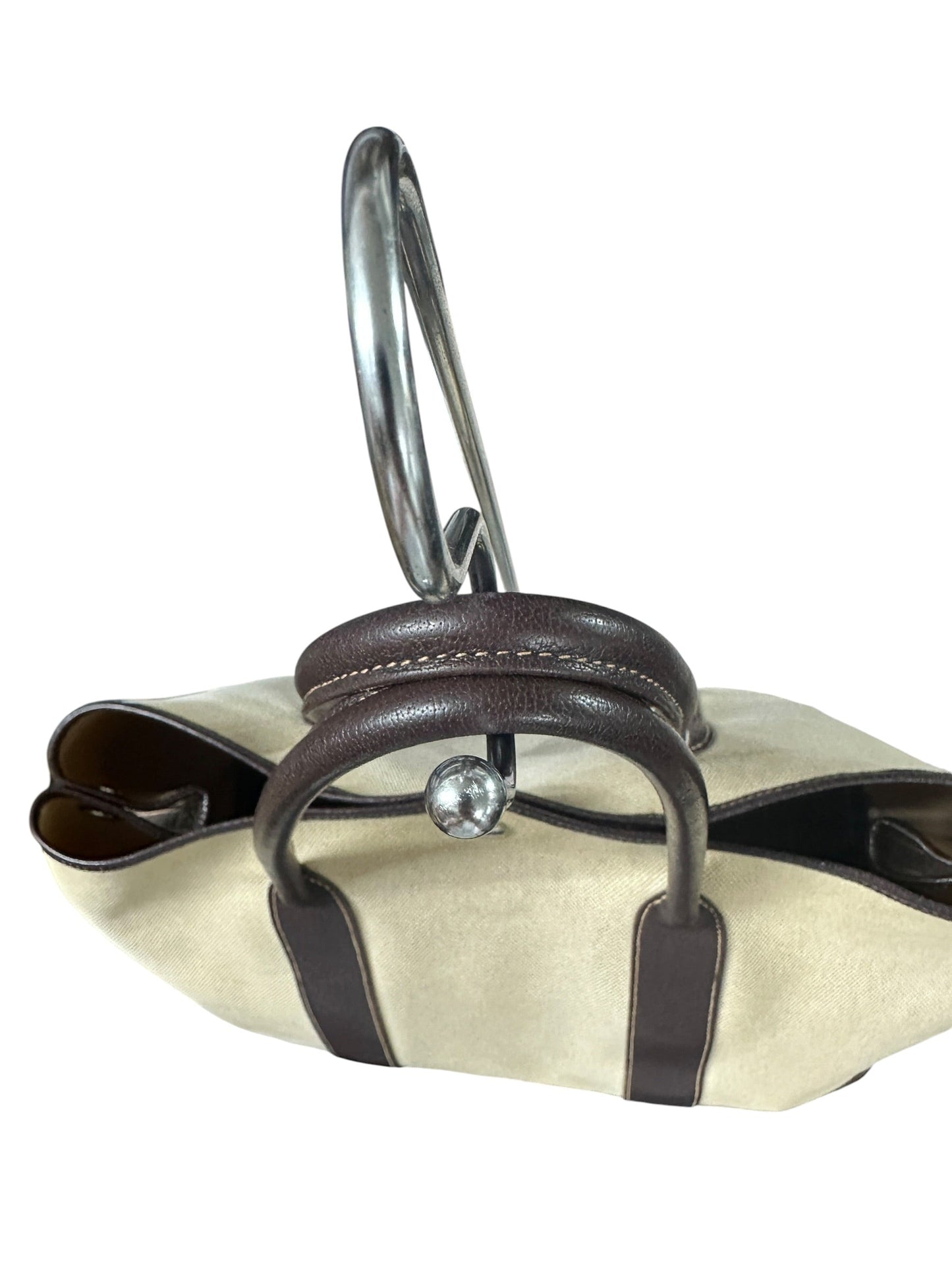 HERMES Toile Garden Party PM 35 Tote Bag Brown Silver Hardware | Authentic Pre-Owned Luxury