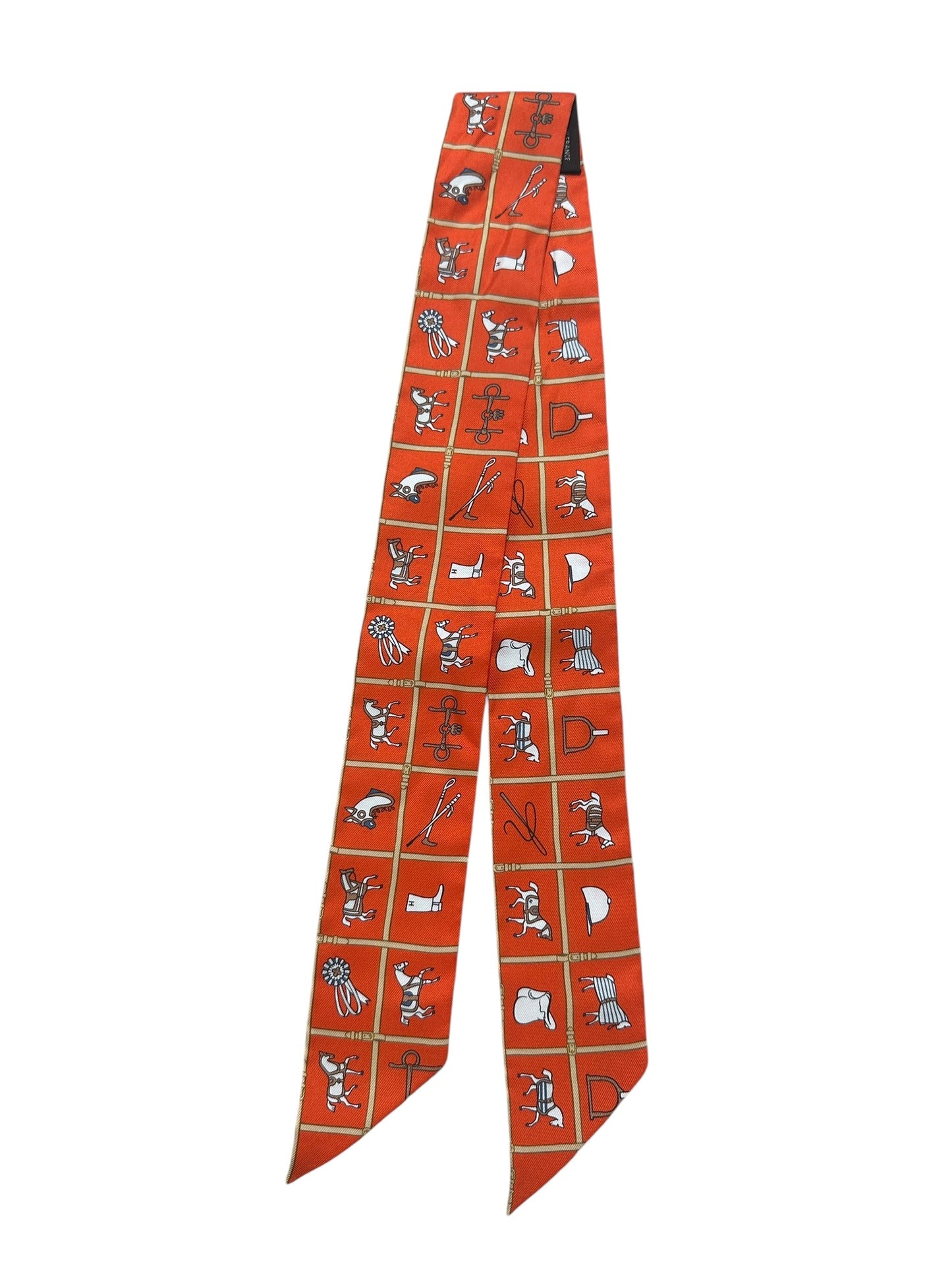 HERMES Silk Twilly Scarf Orange Equestrian Print | Authentic Pre-Owned Luxury